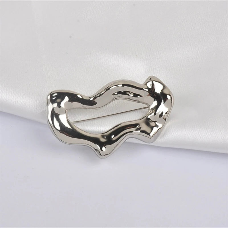 Metal Geometric Brooch Simple Collar Buckles Anti Exposure Multifunction Brooches Pin Accessories For Adult Clothing Ornament Oasis Select silvery