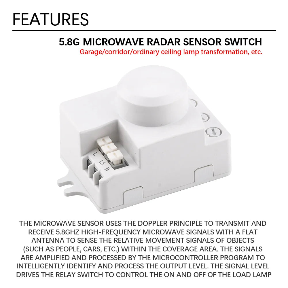 5.8G Microwave Induction Switch 220V Intelligent Energy Saving Control Microwave Radar Sensor Oasis Select