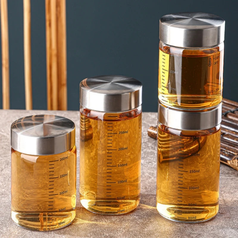 100-500ml Glass Storage Cup Portable Seal Thickening High Borosilicate Thermostability Liquid Storage Cup Scale Sealed Jar Oasis Select