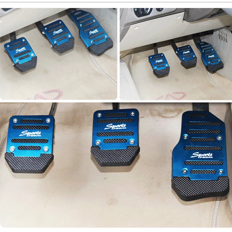 Universal Car Pedal Cover Aluminum Automatic Transmission Brake Fuel Gas Foot Pad Set Kit Pedals Red Blue Silver Non-Slip Tools Oasis Select