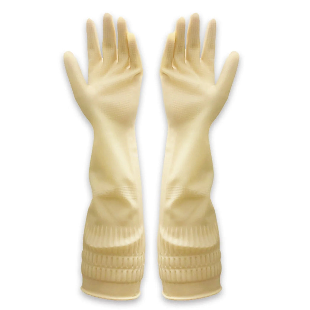 1pair Flexible Comfortable Rubber Clean Gloves Red Dish Washing Long Home Bathroom Cleaning Kitchen Accessories Oasis Select Beige S