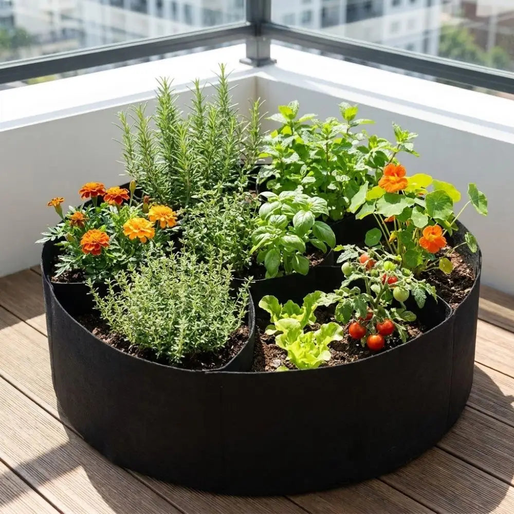 7 Grids Garden Grow Bags Circular Freestanding Divided Planter Root Aeration Heavy Duty Felt Raised Garden Bed Oasis Select
