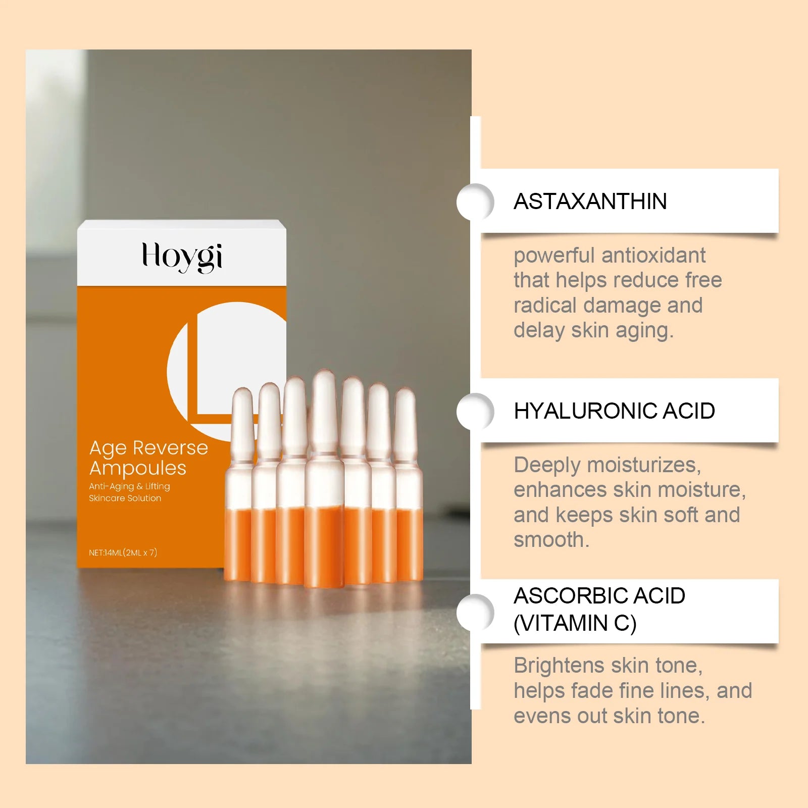 Hoygi Astaxanthin Ampoule Face Serum – Anti-Aging & Brightening Face Serum Ampoule Oasis Select