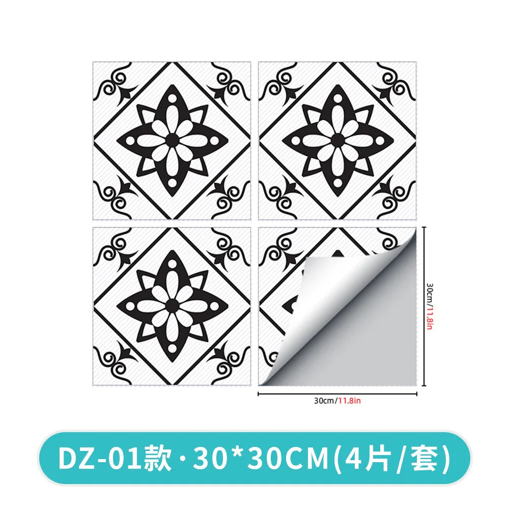 Kitchen Bathroom Oil Waterproof Non-slip Twill Floor Paste Bathroom Bedroom Living Room DIY Floor Paste Stickers Oasis Select DZ-01 30cmx30cm(4pcs-1set)