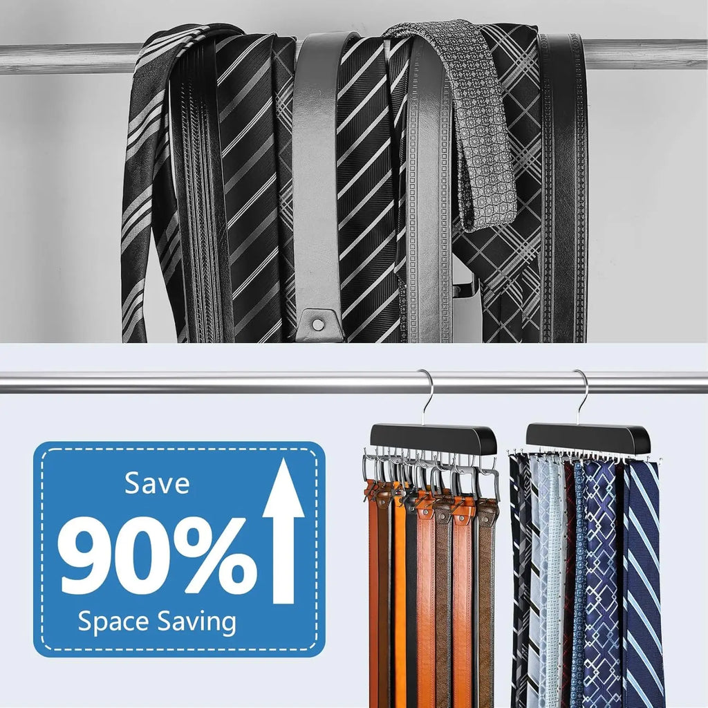 2pcs Men's Essential Tie and Belt Rack, Suitable for Closet Organization and Storage, Sturdy Wooden Belt and Tie Organizer Oasis Select