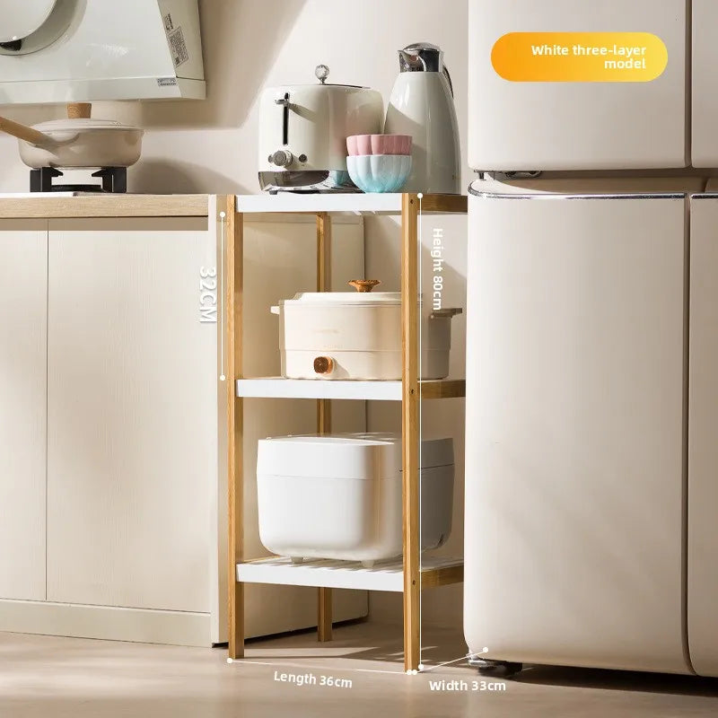Bedroom shelf wooden frame multi-layer living room floor bathroom storage kitchen storage rack Nanzhu simple succulent frame Oasis Select White three layers