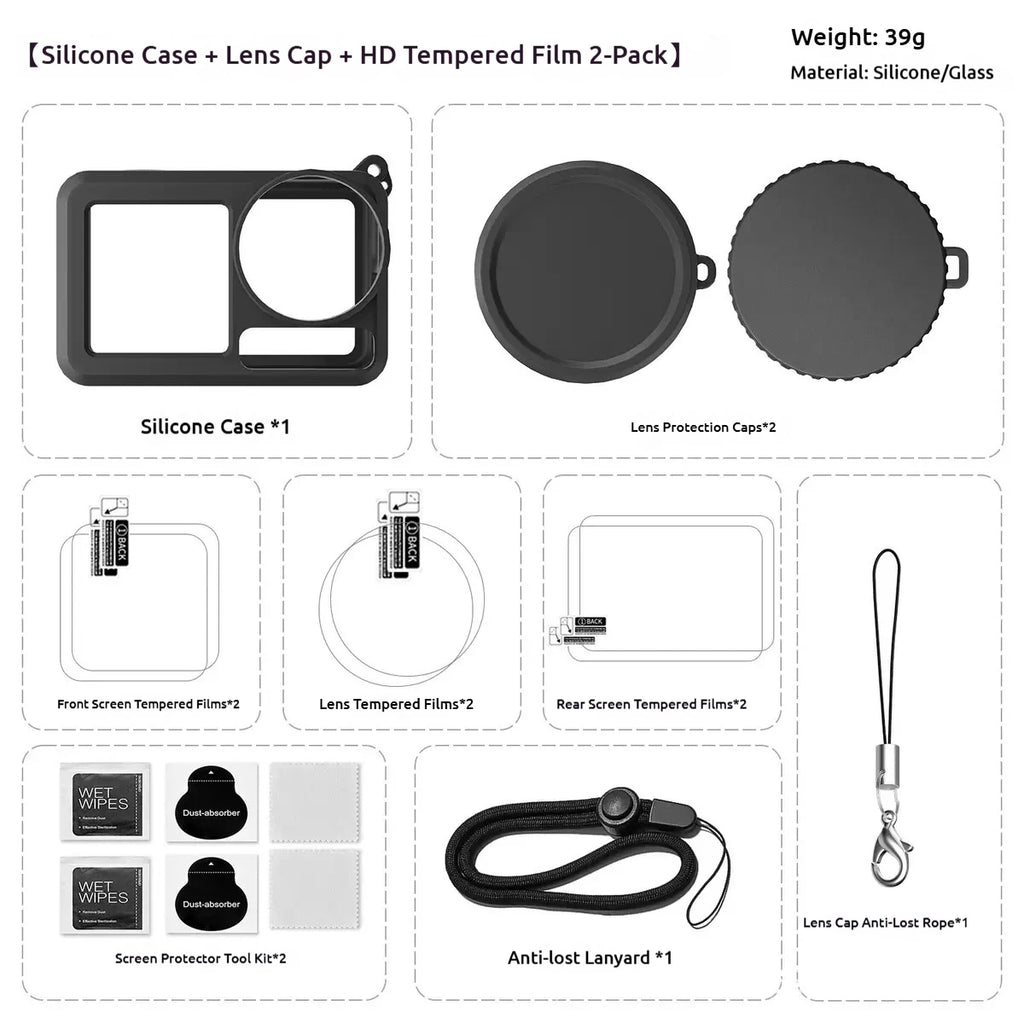 DJI OSMO Action 5 Pro Case, Lens Cover & Screen Protectors 6-Pack