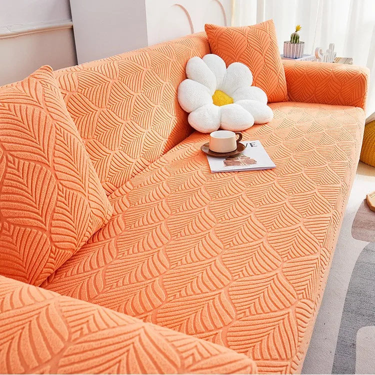 Elastic Sofa Cover All-season Anti-slip Anti-cat Scratch 360° Dust-proof and Beautiful Hair Cover Couch Cover Oasis Select orange 5 person 305cm-360cm