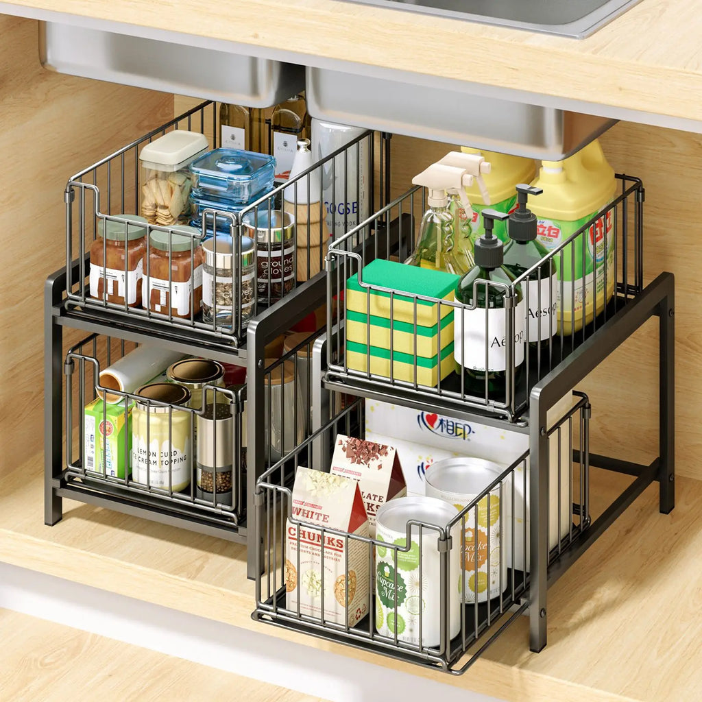 Cabinet drawer rack, kitchen supplies storage basket, layered seasoning, under dishes, sink, pull storage box Oasis Select