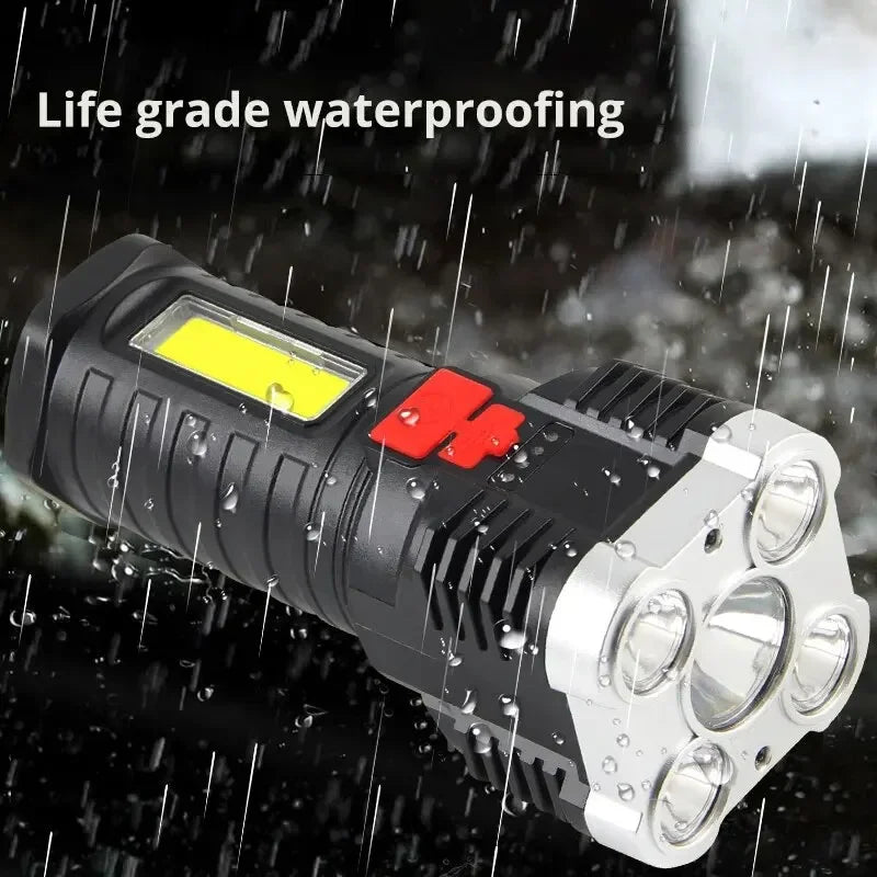 5-LED Rechargeable Camping Flashlight with Side Light & 3 Modes