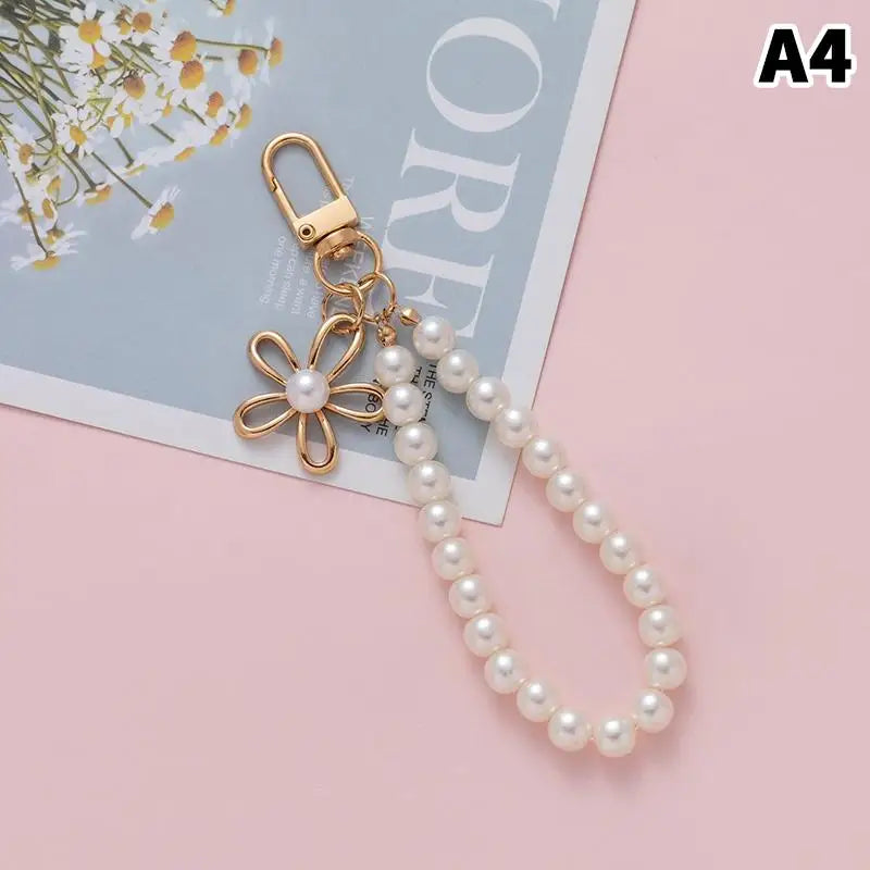 Pearl Flower Keychain Charm – Beaded Bag & Phone Pendant Keychain Charm Oasis Select A4