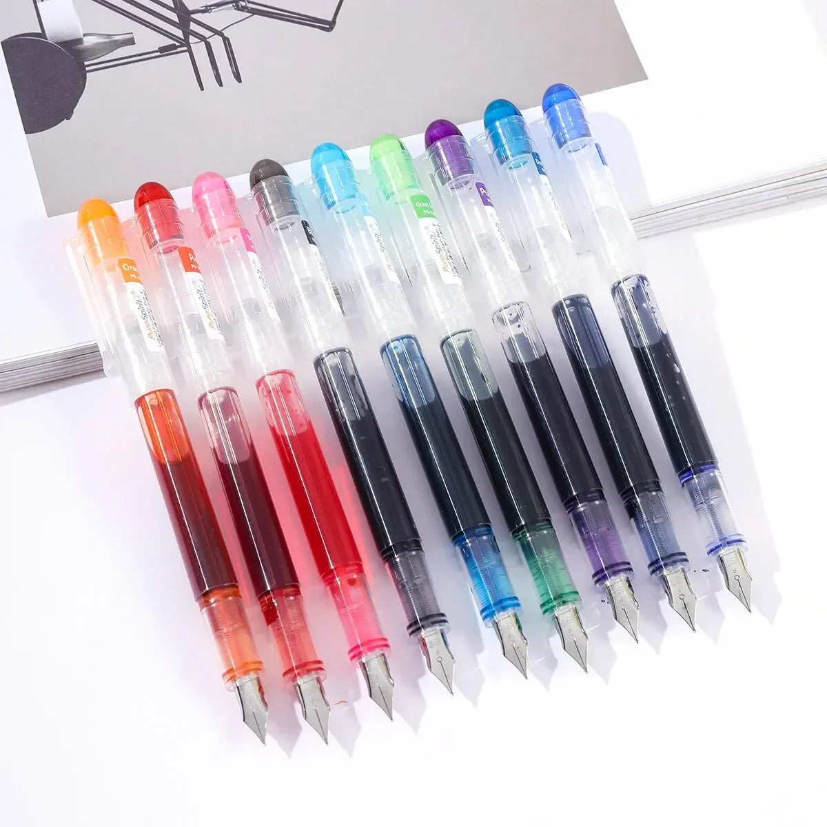 9pcs Colored Disposable Fountain Pens for Writing 9 Assorted Color Large Capacity Extra Fine Nib Classic Colorful Pen Set Oasis Select