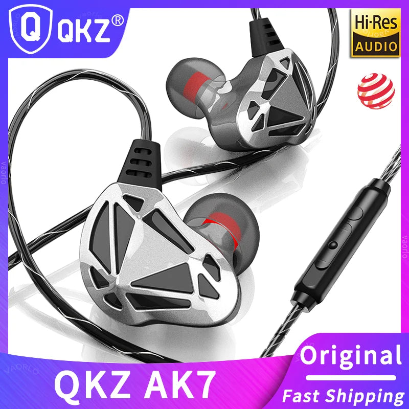 QKZ AK7 Copper Driver Wired Earphones HiFi Bass Stereo Super Clear Gaming Headset Music Sport 3.5mm AUX In Ear Earbuds With MIC Oasis Select