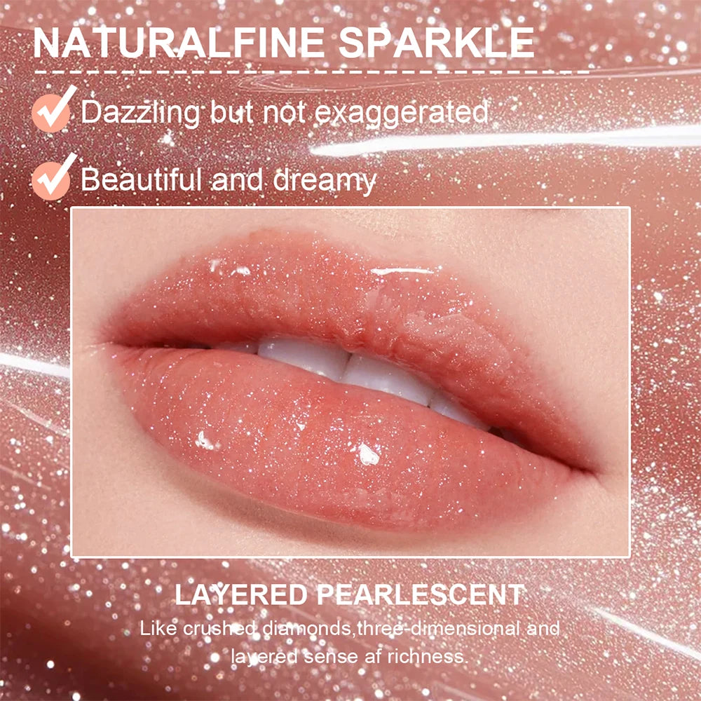 Lip Gloss High Shine Glitter Lipstick Non-sticky Mirror Makeup Waterproof Moisturizing Jelly Pink Nude Tones Y2K Christmas Gift Oasis Select