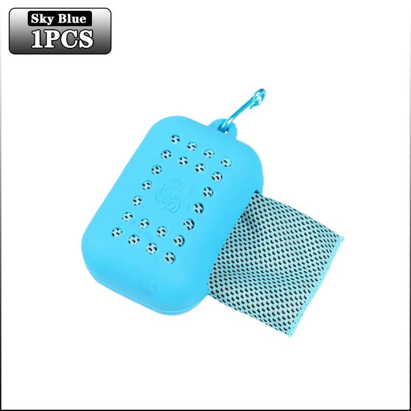 10PCS Portable Mini Silica Gel Set Cold Towel Polyester Fiber Outdoor Cooling Towel Fitness sports gym Run quick Dry Cool Towel Oasis Select Sky Blue-1PC