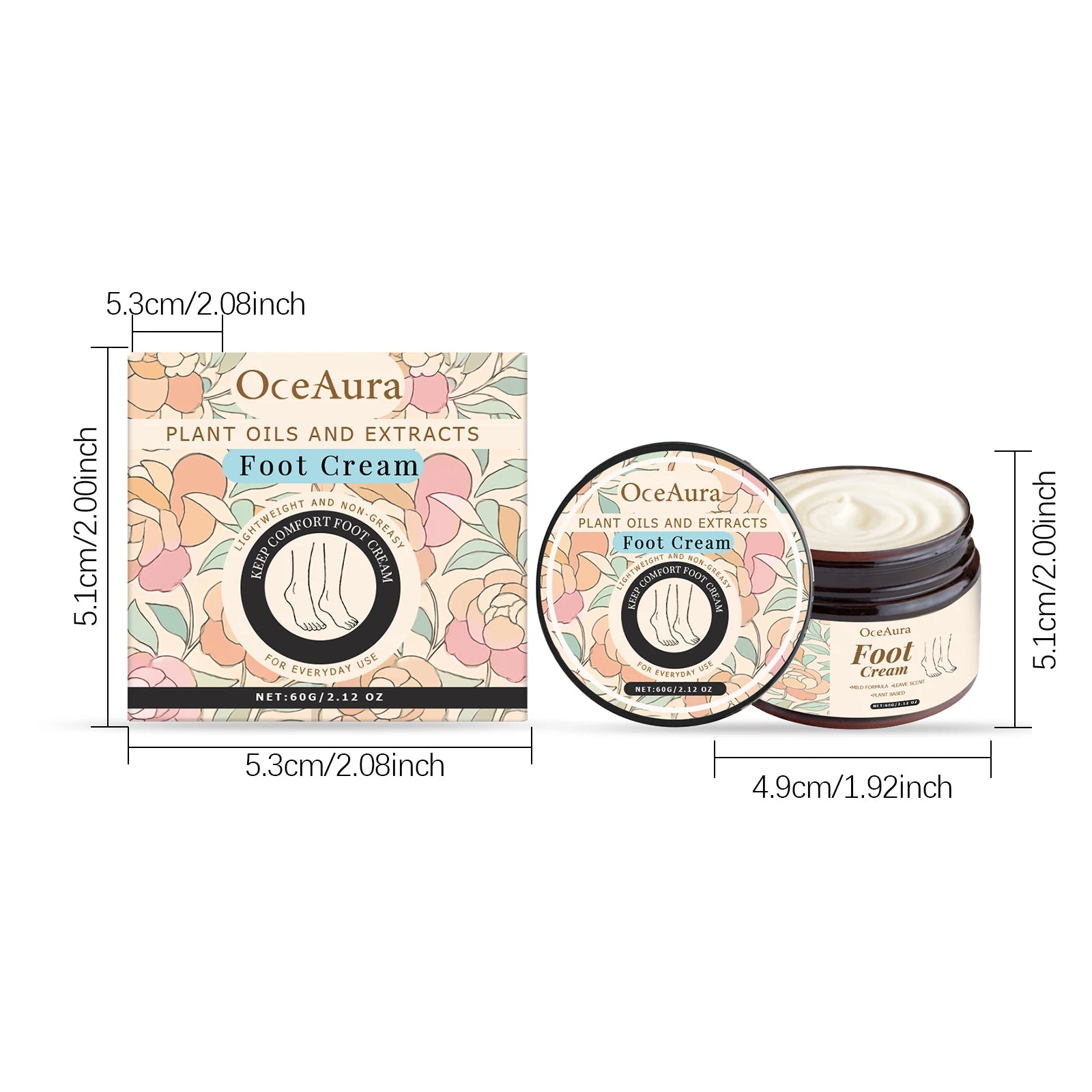 Foot Moisturizing Cream Moisturizing Relaxing Foot Care Nourishing Anti-Cracked Smoothing Softens Cuticles Daily Foot Care Oasis Select 60g Boxed