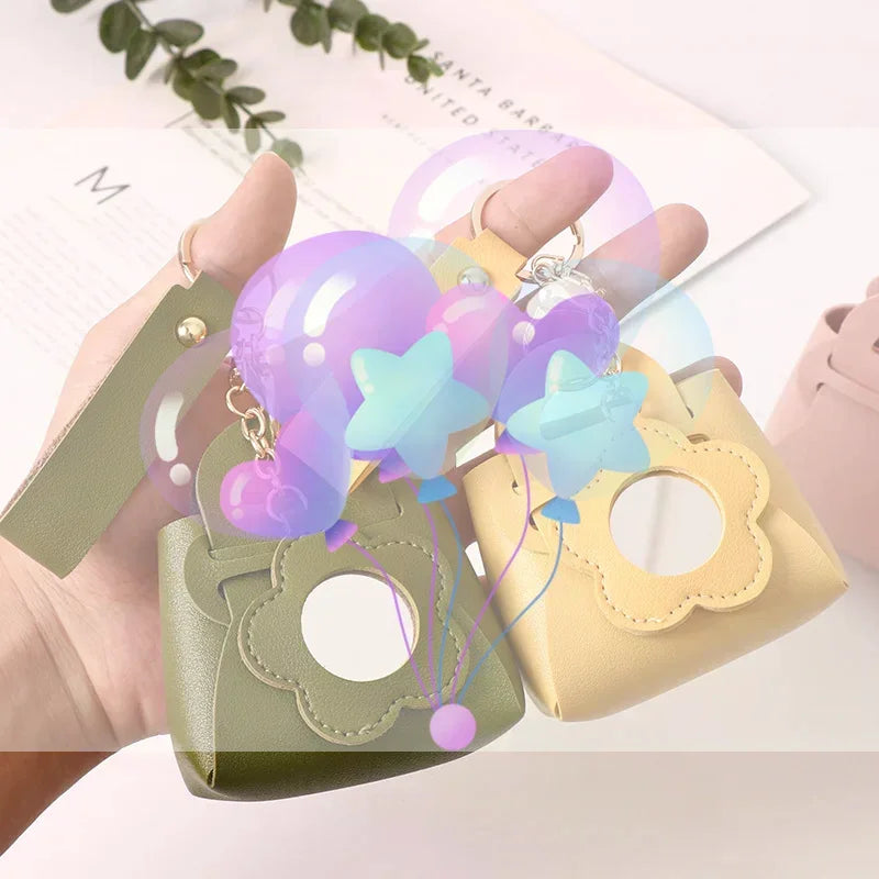 Creative Pu Leather Women Clutch Bag Shaped Keychain With Mirror Mini Earphone Key Bag Pendant Cute Coin Purse Pendant Gifts Oasis Select