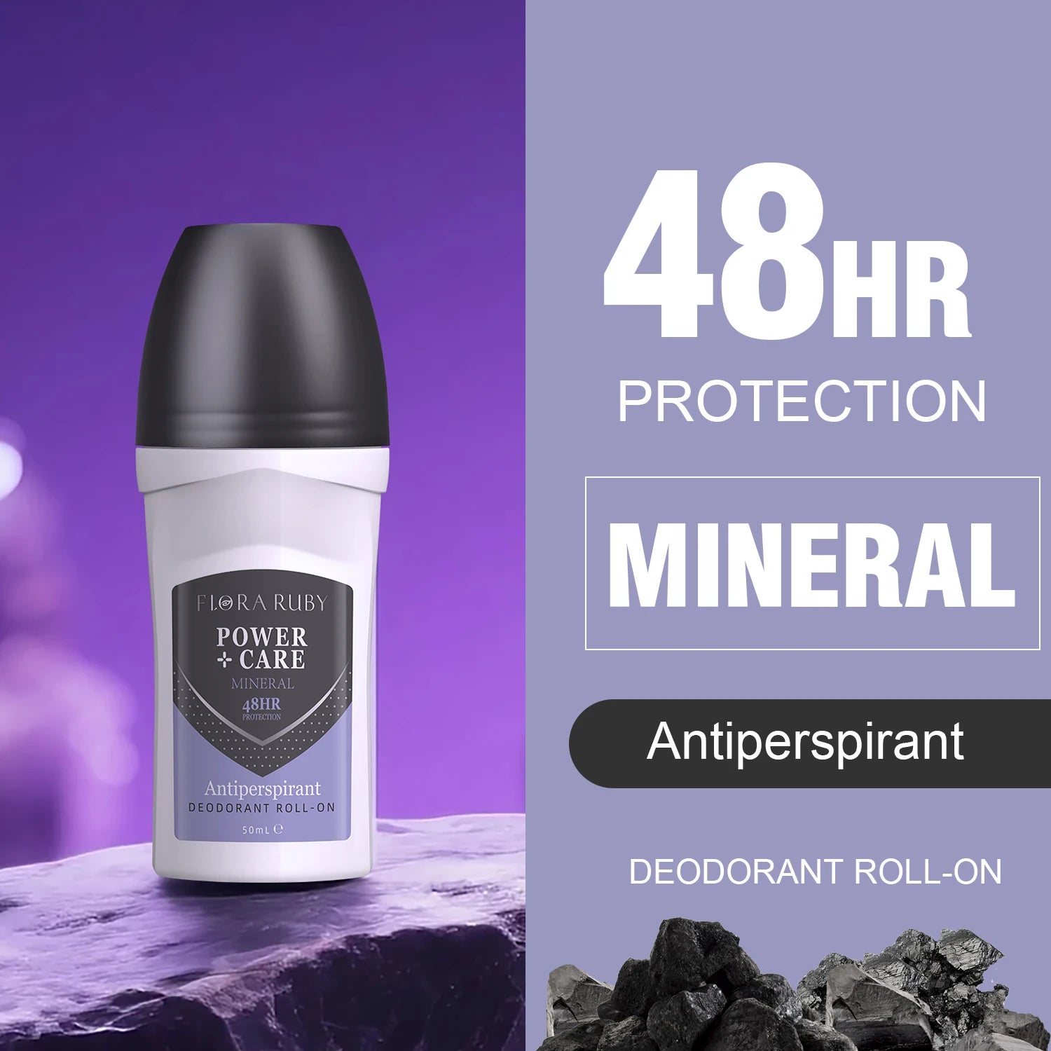 Flora Ruby Deodorant Roll On 48-hour long-lasting odor protection antiperspirant women's and men all-purpose Deodorant Roll Oasis Select PLANT