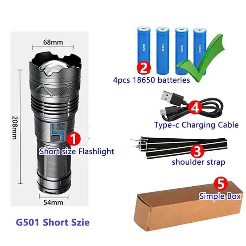 High Power Led Flashlight Super Bright Long Range Torch Rechargeable Ultra Powerful Outdoor Tactical Hand Lamp Camping Lantern Oasis Select Small simple box