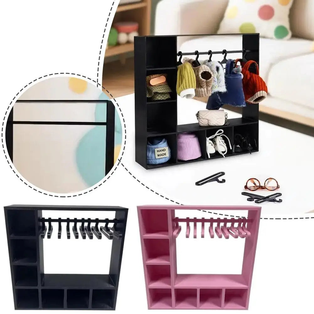 Large Capacity Doll Clothes Closet with 10 Hangers Portable Doll Wardrobe Durable Cute Clothes Storage for Figures Display Box Oasis Select