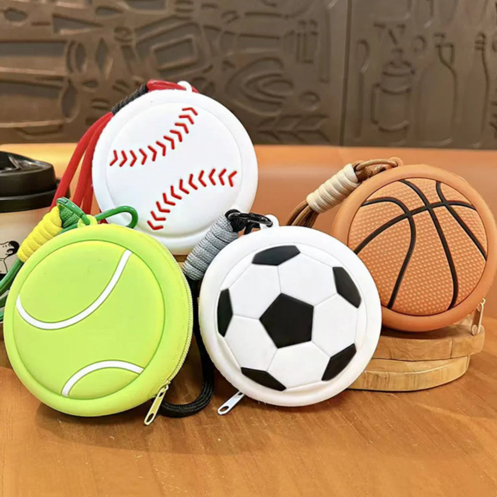 Creative Sports Style Silicone Coin Purse Wallet Basketball Football Shaped Storage Bag Headphone Box Schoolbag Pendant Keychain Oasis Select