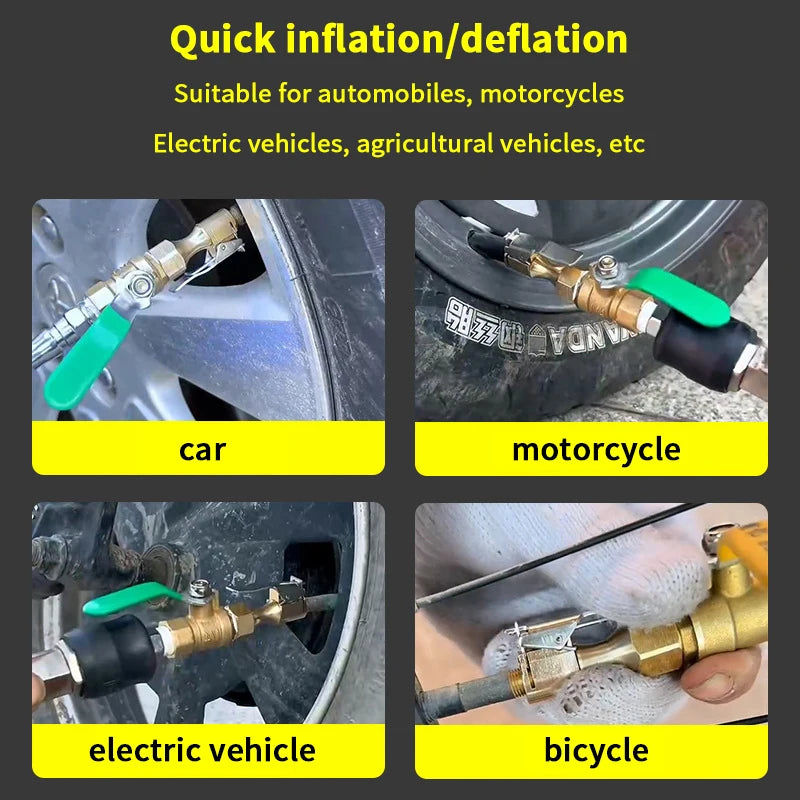 Chuck Quick Inflation Hose Nozzle Car Tire Inflator Nozzle Lock On Tire Inflator With Valve Air Compressor Adapter For Car SUV Oasis Select