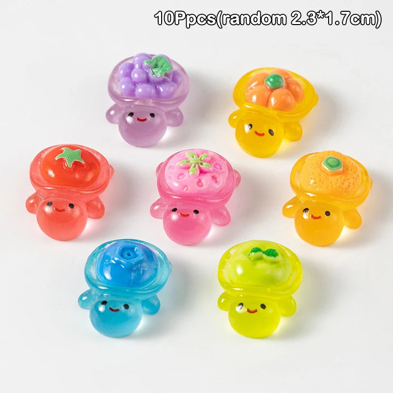 10Pcs Mini Resin Glowing Cartoon Fruit Turtle Small Ornament Doll House Scene Model Toys Play House Desktop Decorations Oasis Select A1
