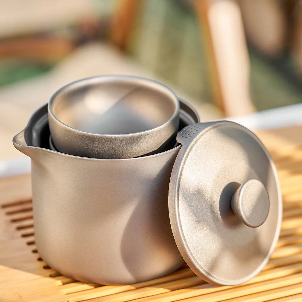 Pure Titanium Tea Set Heat-resistant Double-layer Anti Scald Outdoor Camping Portable Tea Maker Travel Tea Set Oasis Select