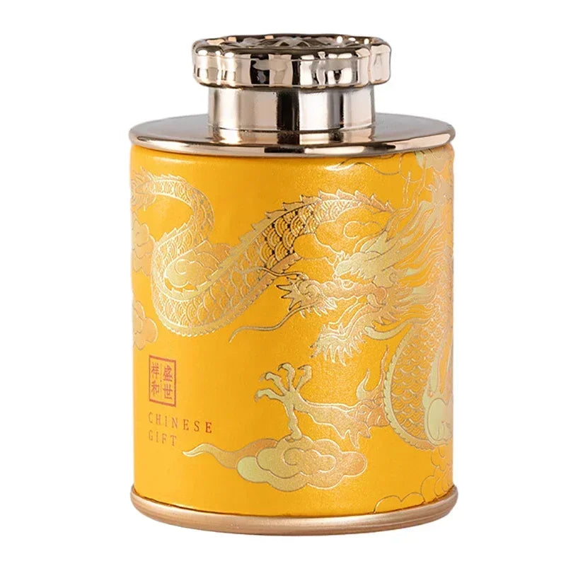 Portable Sealed Cans Dragon Print Mini Tea Canister Home Packaging Box Travel Tea Paper Storage Canisters Empty Can Oasis Select Gold