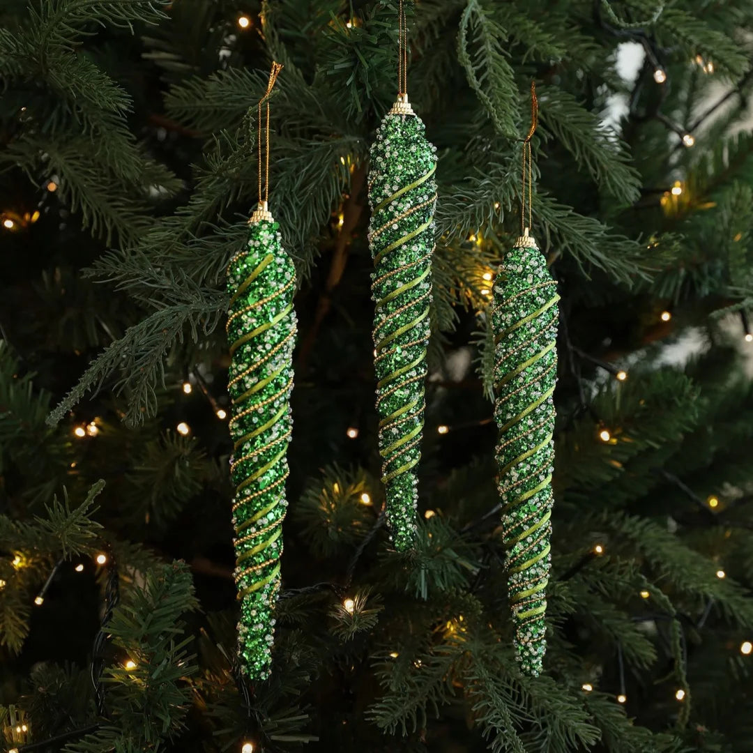 4PCS Glitter Icicle Christmas Tree Ornaments – 21cm Spiral Set