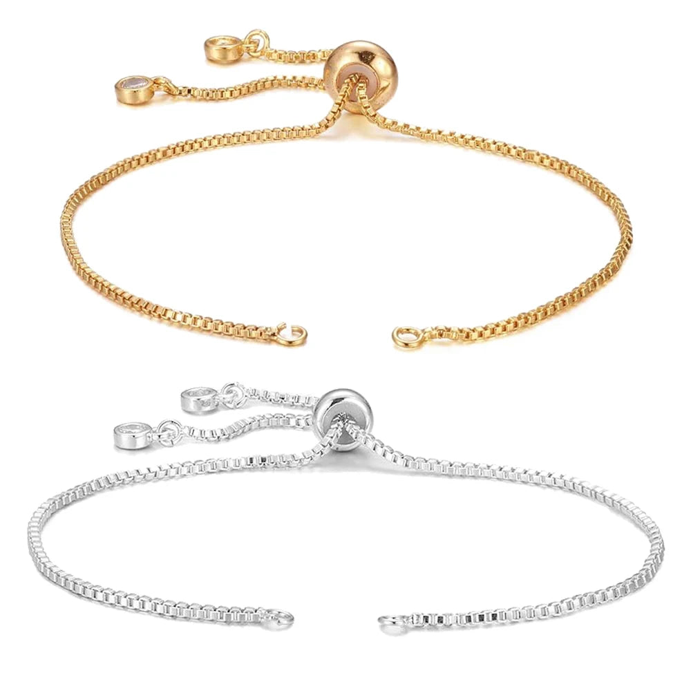 5pcs 18K Gold Brass Adjustable Slider Bracelet Chain for DIY Jewelry Making Findings Extender Chains with Rhinestones End Woman Oasis Select