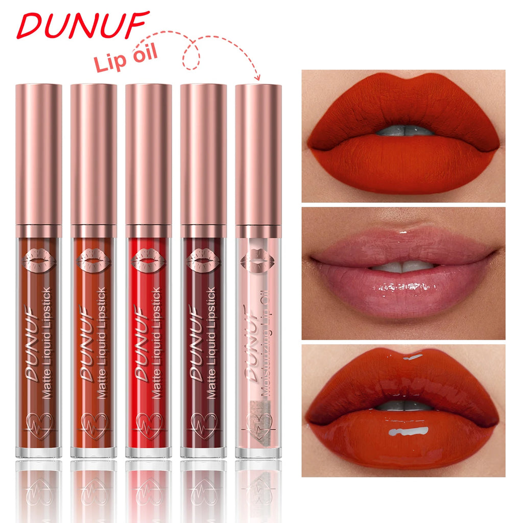 DUNUF 12 Pcs Matte Lipstick Lip Gloss Waterproof Long-lasting Easy Coloring Beginner Friendly Non-stick Cup Shape Non-fading Moi Oasis Select