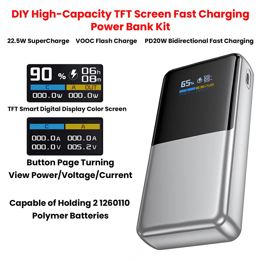 22.5W Fast Charging Power Bank Motherboard with TFT Color Digital Display for Ternary Lithium Battery PD QC Quick Charge Module Oasis Select
