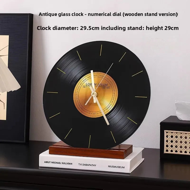 Mid Ancient Style Retro Vinyl Record Desktop Clock Decoration Living Room TV Cabinet Italian Minimalist Decoration Desk Clock Oasis Select Brown scale.