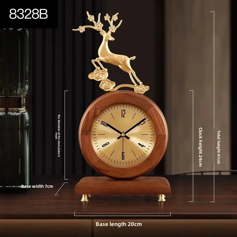 New Chinese-style Solid Wood Wall Clock TV Cabinet Bedside Clock Living Room Desktop Decoration Simple Quartz Desk Clock Oasis Select 8328B