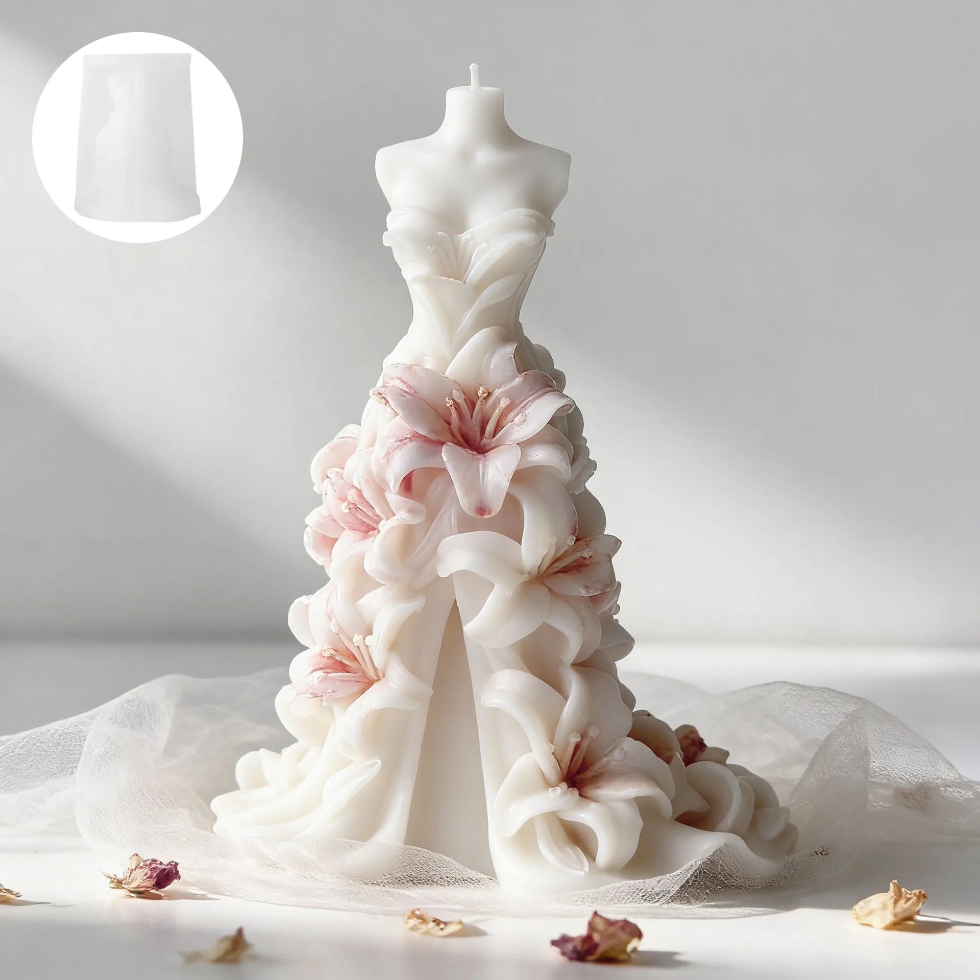 3D Lily Wedding Dress Silicone Mold for Candle Making DIY Soap Resin Craft Bridal Shower Decor Candle Mold Oasis Select