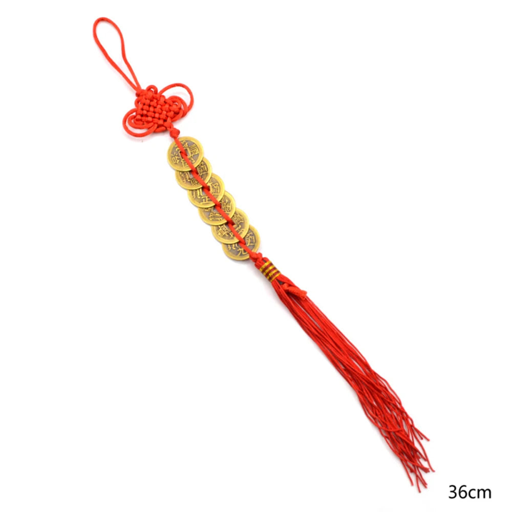 Ancient Coin Antique Fortune Money Luck Wealth Success 5 Or 6 Copper Coins Chinese Knot Red Rope Feng Shui Lucky Home Decoration Oasis Select p