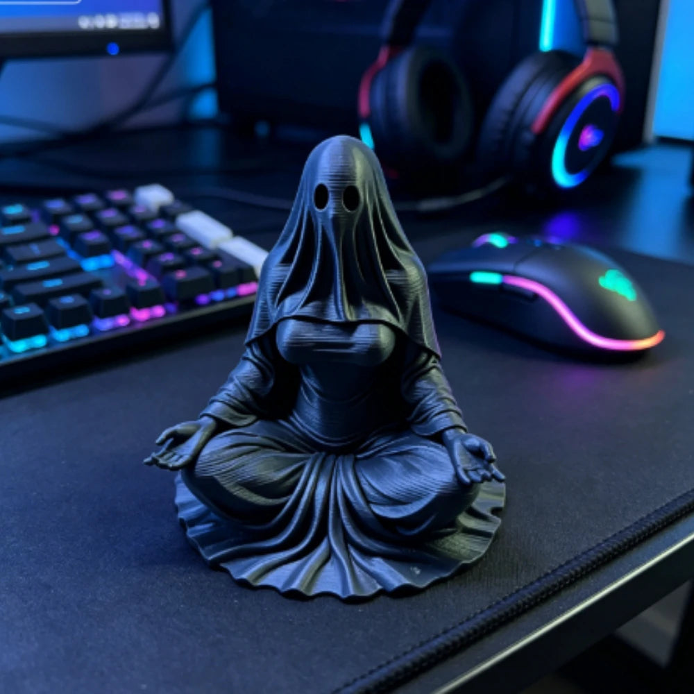 Meditating Ghost Figurines 3D Printed Cross-Legged Yoga Hooded Spirit Statues Calm Table Decor for Meditation Desktop Yoga Room Oasis Select