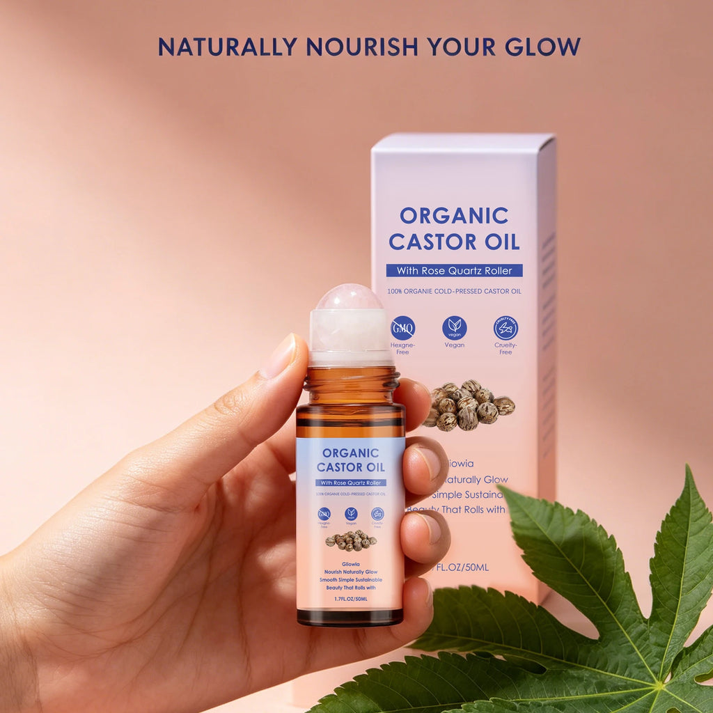 Organic Castor Oil Rose Quartz Roller Ball | 50ml Castor Oil Roller Oasis Select