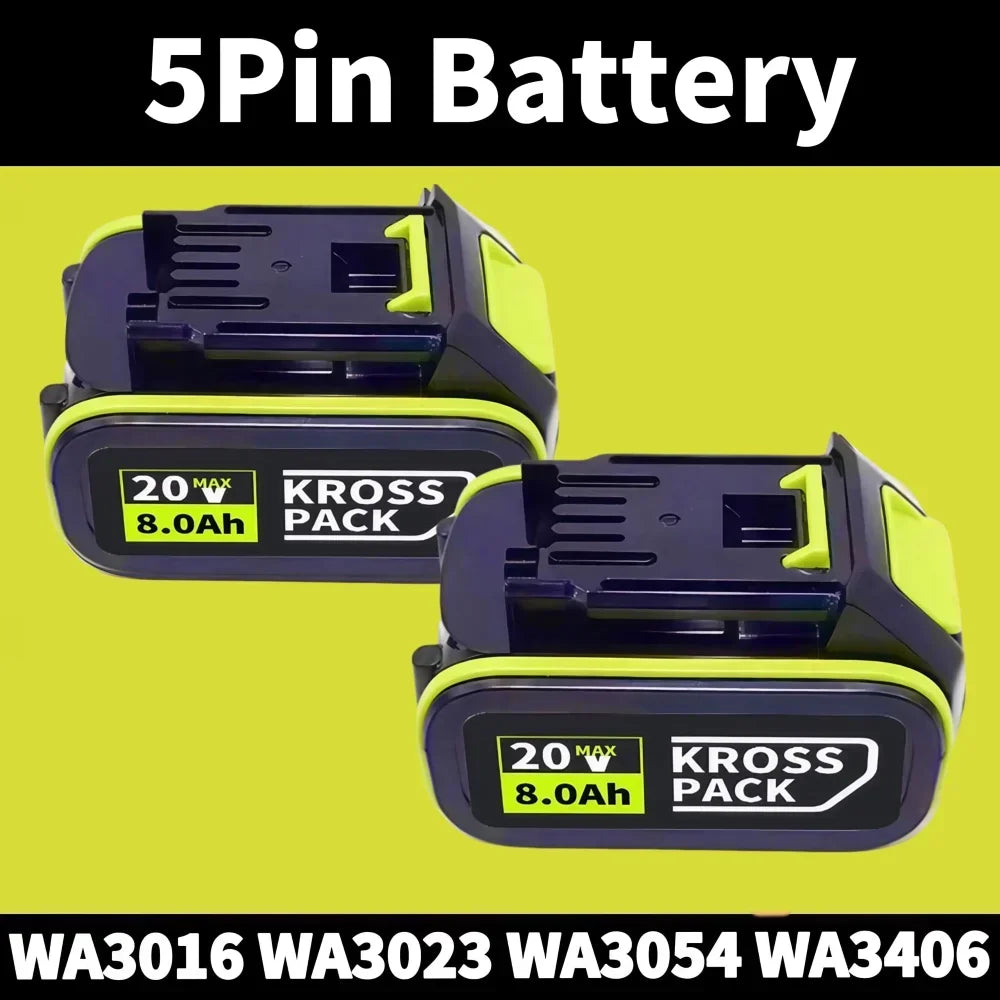 20V 6.0Ah & 8.0Ah WA/WX Tools Battery, 3H Fast Charge with LED Display & 5 Protections, Compatible WA3016/WA3023/WA3054 Oasis Select A-5Pin-8.0Ah-2pcs