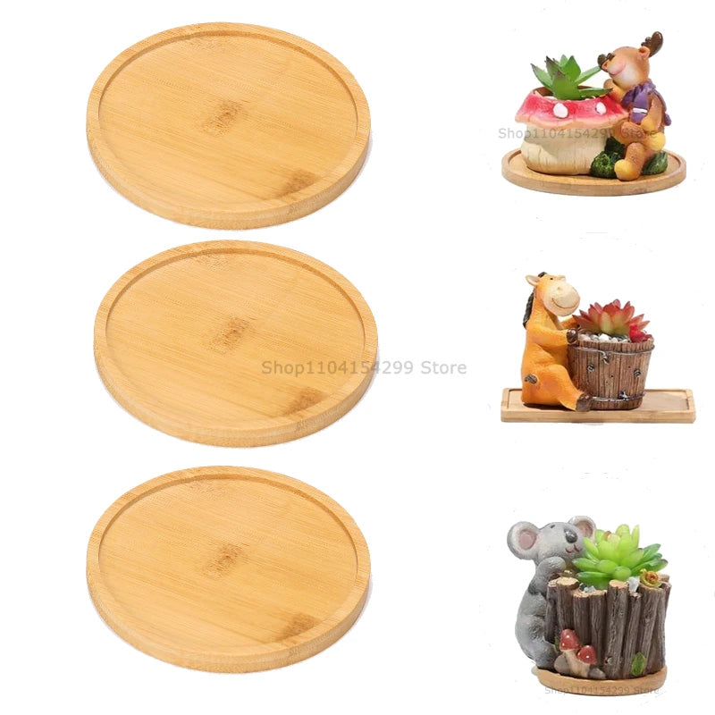 Flower Pot Trays Dish for Plant Vase Bamboo Tray Wooden Bottle Tray Bathroom Shampoo Shower Gel Organizer Jewelry Storage Tray Oasis Select Round-3pcs