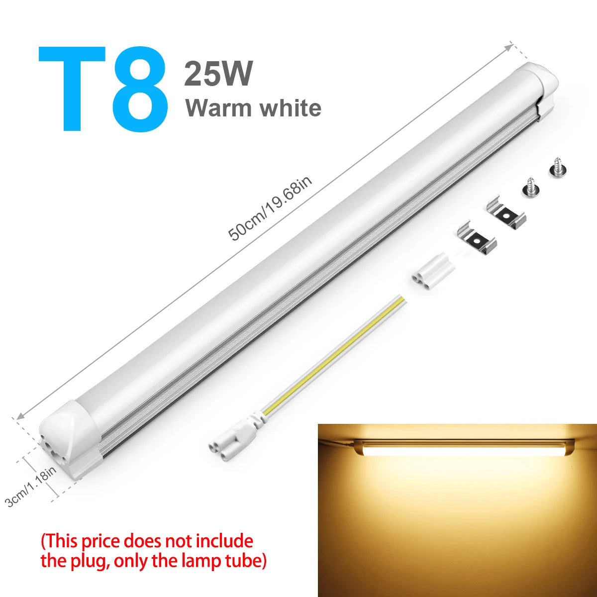 T5/T8 Led Tube Light 15W/25W Aluminium Bar Lamp 50CM 2835LEDs Ceiling Wall Lamps for Indoor Workbench Warehouse Garage Lighting Oasis Select T8 Warm No Plug