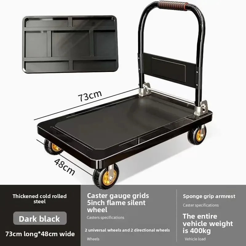 Multi-functional Color steel plate trolley Pull goods trolley Pallet flatcar Portable folding silent Oasis Select Black D