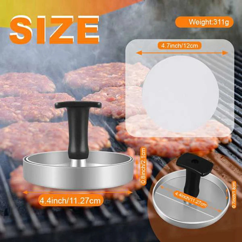 WISH Burger Press 100 Patty Papers Set Grill Press Non-Stick Hamburger Mold With Wax Patty Paper Sheets Meat Beef Cheese Oasis Select