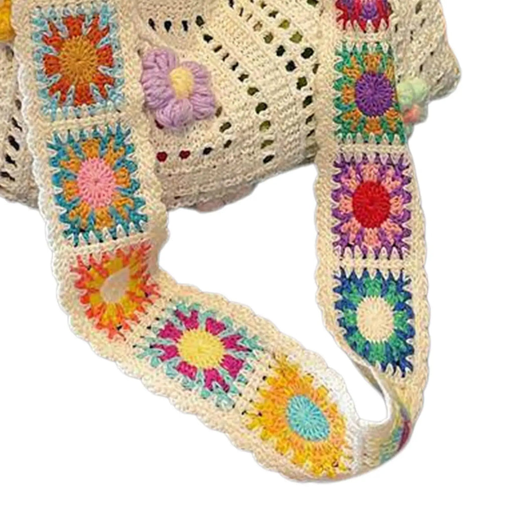 Boho Crochet Bag Flowers Knitted Handbags Large Capacity Summer Beach Woven Shoulder Bag Girls Tote Shopper Bags Handbags Lady Oasis Select