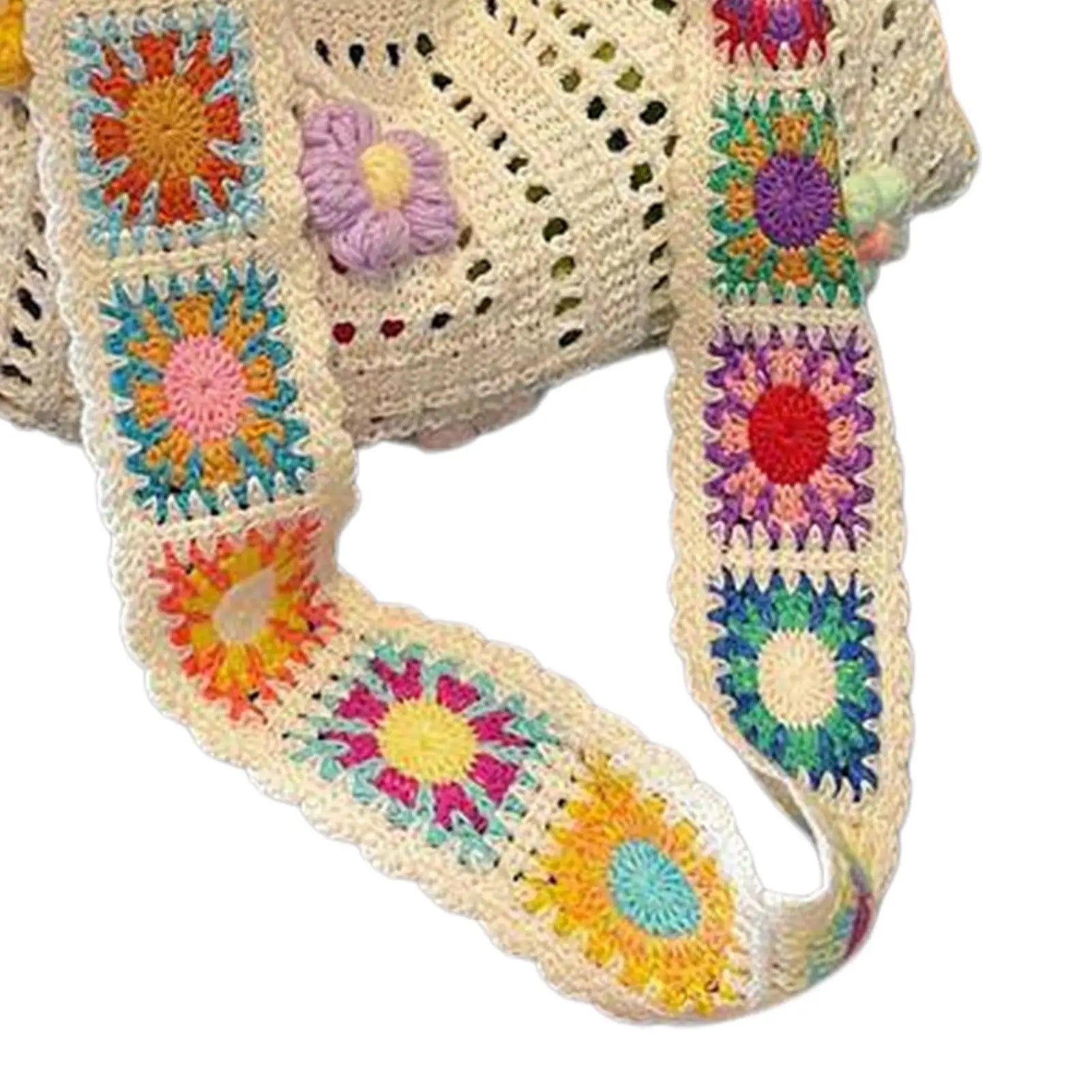 Boho Crochet Bag Flowers Knitted Handbags Large Capacity Summer Beach Woven Shoulder Bag Girls Tote Shopper Bags Handbags Lady Oasis Select