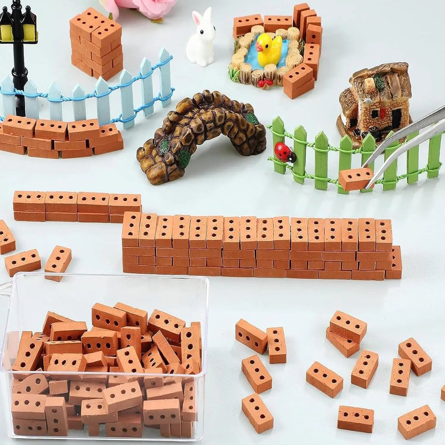 Mini 3 Holes Tiny Bricks for Landscaping Miniature Bricks Small Bricks for Crafts Realistic Fake Bricks Mini Blocks for Dollhous Oasis Select