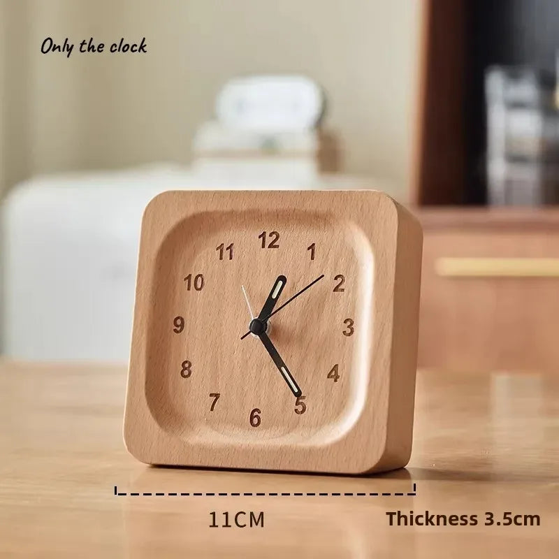 Simple and Luxurious Hollow Desktop Silent Desk Clock Ornament Creative Black Walnut Small Clock Fashionable Oasis Select Beech square shape