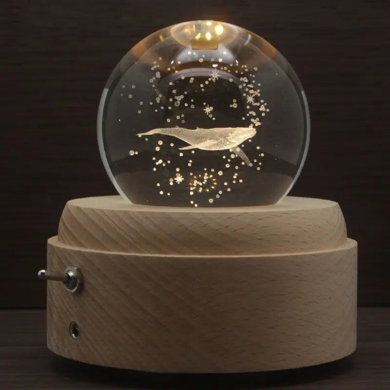 Bird's Poem Whale Crystal Ball Music Box Rotating Ornament, Music Box Creative Light Gift Ornament Oasis Select