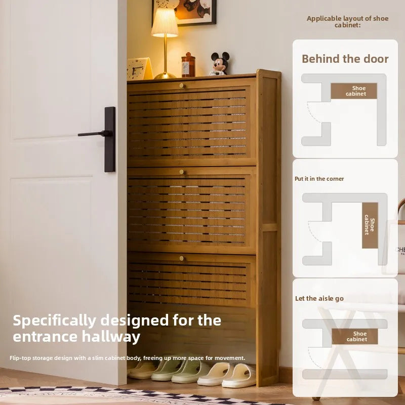 Ultra-thin shoe cabinet home door 2025 new retro black porch cabinet home tipping bucket storage shoe rack Oasis Select